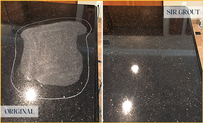 Before and After Picture of a Stone Cleaning and Sealing on Granite Countertop