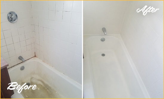 Before and After Picture of a Henderson Bathtub Caulked to Repair Cracks