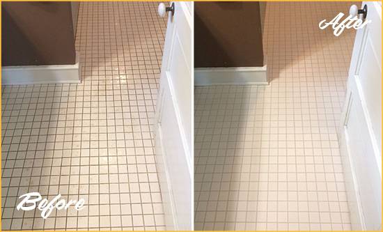 Before and After Picture of a Painter Bathroom Floor Sealed to Protect Against Liquids and Foot Traffic