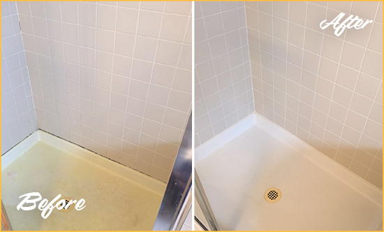 Before and After Picture of a Sherwood Shower Sealed to Remove and Protect Against Mold