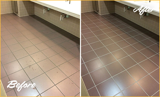 Before and After Picture of a Tangier Restroom Sealed to Help Protect Against Scratches