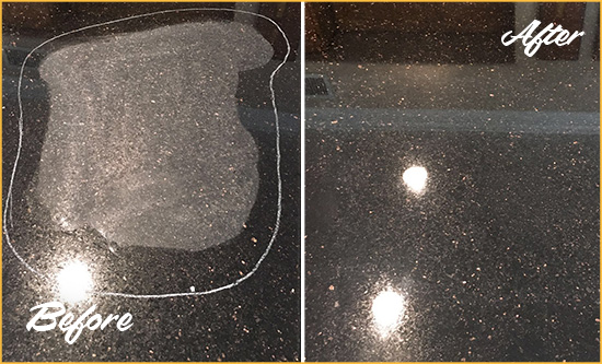 Before and After Picture of a Nassawadox Hard Surface Restoration Service on a Granite Countertop to Remove Scratches