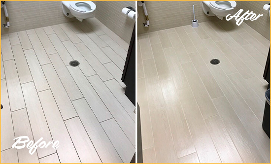 Before and After Picture of a Mcdaniel Office Restroom's Grout Cleaned to Remove Dirt