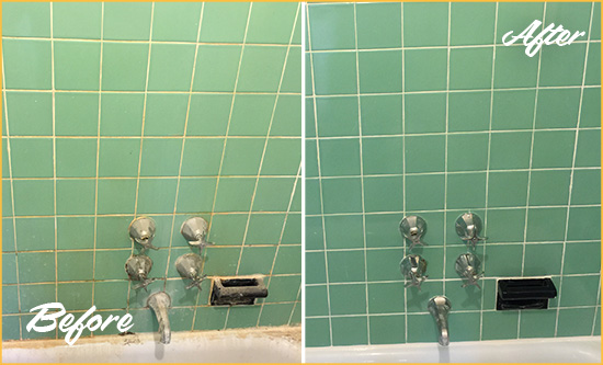 Before and After Picture of a Nanticoke Bath Tub Grout Sealed to Avoid Water Damage
