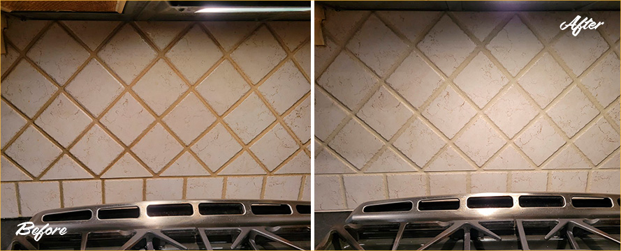 Kitchen Backsplash Before and After a Grout Cleaning in Ocean City
