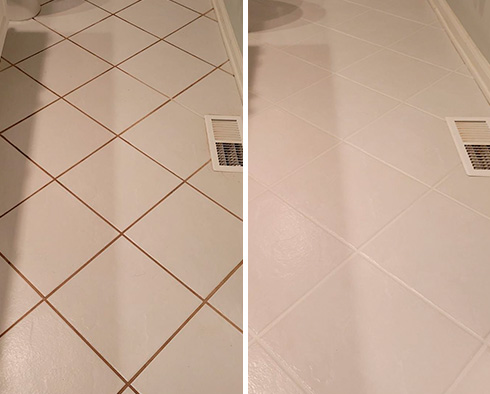Tile Floor Before and After a Grout Cleaning in Ocean City