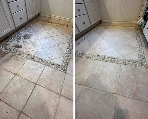 Floor Before and After a Grout Sealing in Marydel, MD