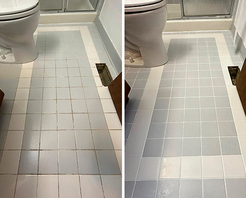 Bathroom Before and After a Grout Cleaning in Barclay, MD