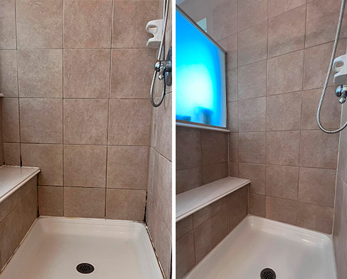 Shower Before and After a Grout Sealing in Berlin, MD