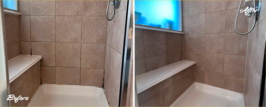 Shower Before and After a Superb Grout Sealing in Berlin, MD